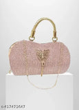 Pink and gold glitter clutch purse with keychain design