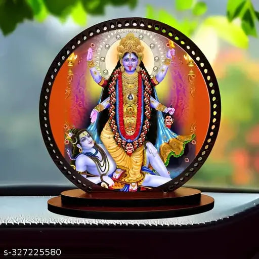 High-quality wooden, matte finish Giftlab Lord Kali dashboard idol for car and home decorative showpiece, ideal for gifting purposes and car interior decoration. Measures 3"x3.2" (idol) and 3"x9" (hanging). Made in India