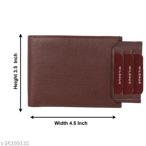 Brown PU leather men's wallet with 7 card slots, high-quality artificial material, additional pockets for ATM cards, compact size