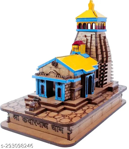 Hand-crafted small wooden Kedarnath ji Temple, intricately detailed and vibrant, 9 x 55 x 10 cm, Indian religious idol