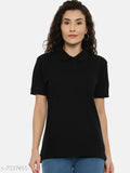 Cotton collared neck T-shirt by Cottsberry, solid design, short sleeves, XS (16in bust, 23in length)