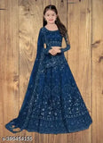 Embroidered kids net lehenga choli and dupatta set in various sizes, Indian traditional wear for young girls