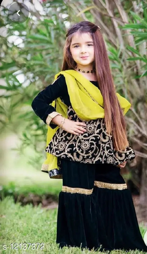 Velvet sharara dress for girls, unique designer style with long sleeves, various sizes from 1-15 years, Indian origin
