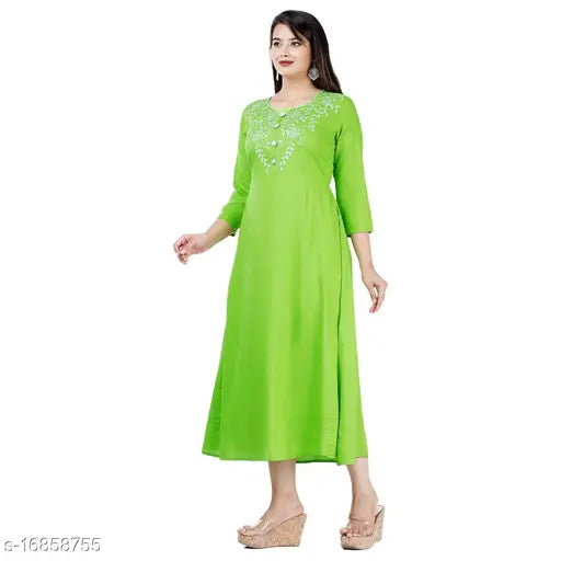 Rayon embroidered Anarkali kurtis, three-quarter sleeves, Indian traditional fashion