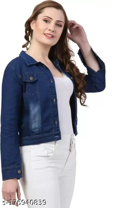 Comfortable, self-design denim lady's regular fit jacket with full sleeves - soft fabric & affordable price for any occasion