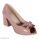 Patent leather, peep toe, bow style pump for women - Gripex Footwear's elegant slip on block heel sandals from India