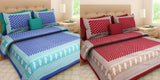 Microfiber Sanganeri double bedsheet combo, 4 pillow covers, 140 thread count. Queen size, Made in India
