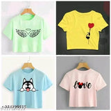 Delux Look Branded cotton blend summer special crop T-shirts, 4 pack in sizes S, M, L, XL, printed pattern, made in India