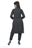 Women's 3-piece check print dress, top, pant in Lycra. Three-quarter sleeve check print activewear set, India origin