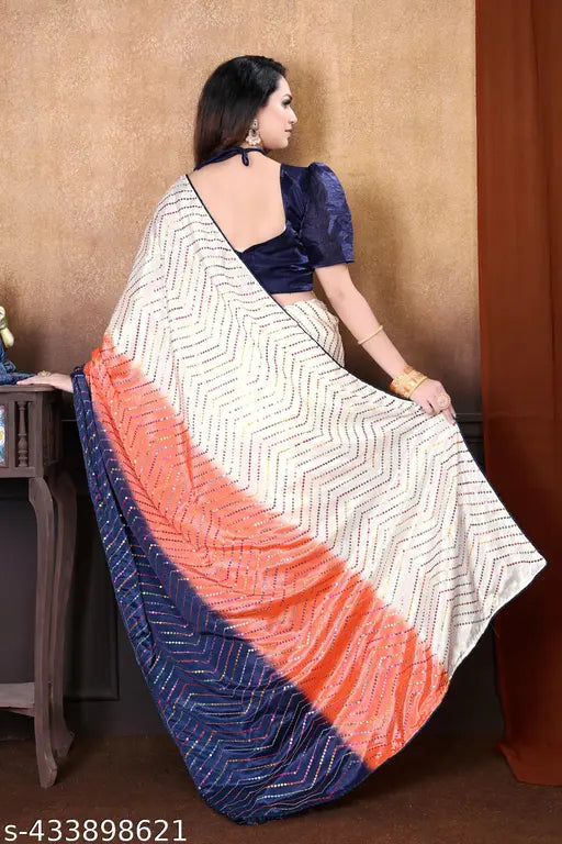 Premium designer sari with sequin detailing and gorgette fabric, style image for online shopping