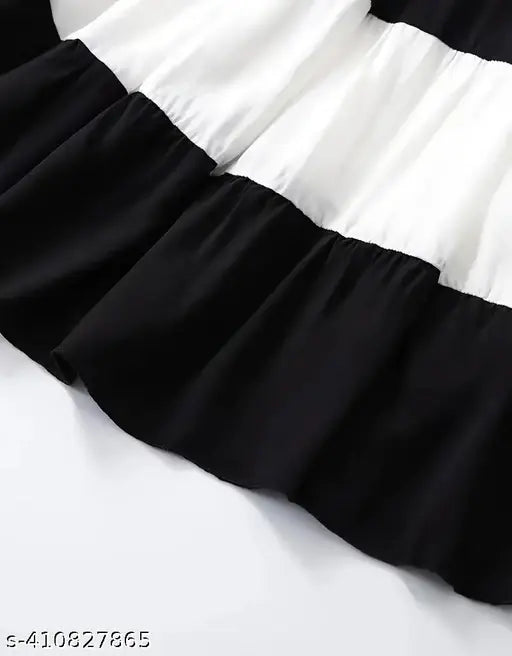 Long, multicolored ruffled skirt with black trim