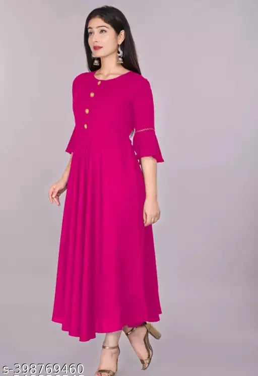 Pink long dress, round pleats, flared skirt