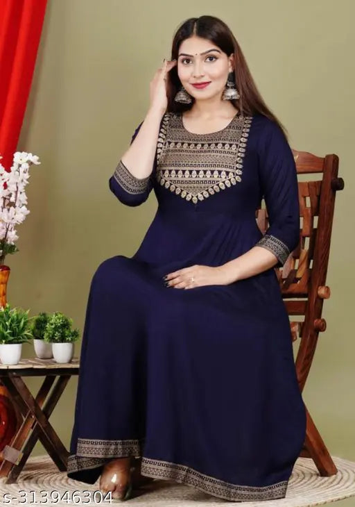 Navy blue embroidered anarkali dress