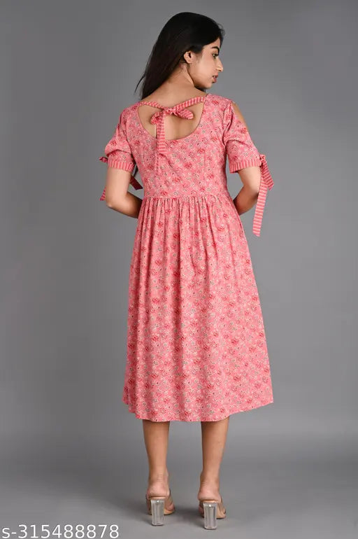 Women's rayon printed fit & flare kurta, short sleeves, natural color - XS to XXL, India origin