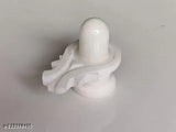 Marble stone Shivling, white and intricately detailed, traditional Indian worship symbol