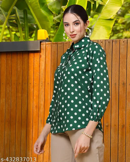 Women's stylish Georgette top, three-quarter sleeves, printed pattern, Indian origin
