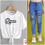 Cotton blend denim jogger jeans & printed net cotton-blend t-shirt combo pack2 - stylish and unique fashionwear