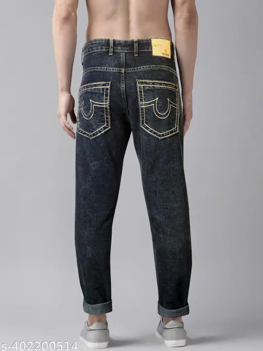 Black denim slim jeans for men by Rigbone, relaxed fit with stretchable material and clean wash. Available in sizes 28, 30, 32, 34, 36, 38, 40 (length size: 41in for all). Made in India