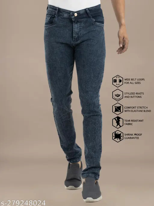Lizard Denim Men's Jeans: Indigo dyed denim, comfortable fit for men. Size options include 28, 30, 32, 34, 36, 38, 40, and 42 inches waist, 42-inch length. Made in India