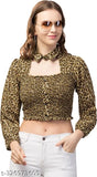 Printed net crepe sleeve coller crop top for women, long sleeves on mannequin