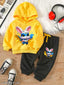 Colorful Creation boys printed cotton blend hoodie T-shirt and jogger tracksuit set for winter - stylish Rabbit graphics, warm, cozy, mid-rise with ribbed hem and sleeves, solid T-shirt hoodie, elastic band closure, suitable for autumn/winter, India origin