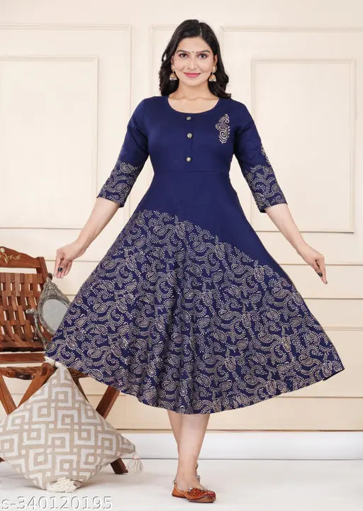 Blue kurta for women, long sleeves, embroidered design