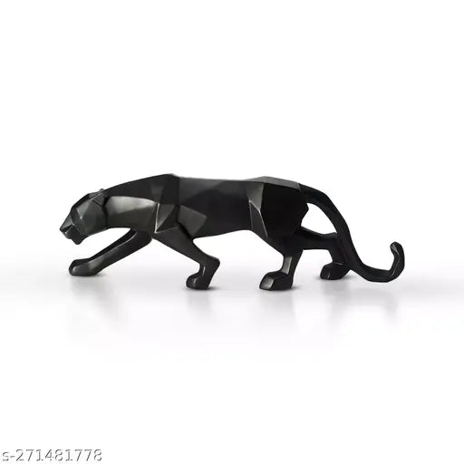 Modern black panther polyresin geometrical figurine, 26x6x8cm, Indian home decor