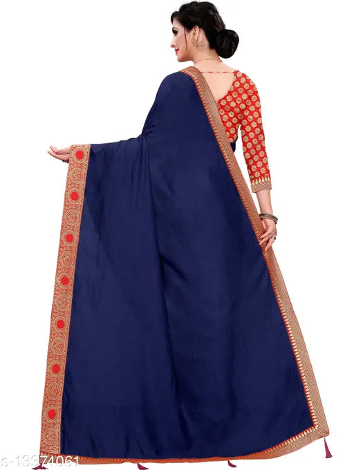 Vichitra silk saree with heavy lace border, vibrant Indian fashion accessory in single size, free-size saree length 5.5m, blouse length 0.8m