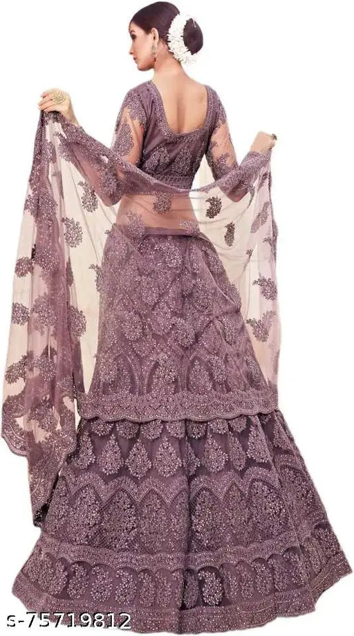 Ethnic motif net lehenga and dupatta set, Aakarsha superior women's semi-stitched (42waist, 44length), Indian origin