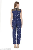 Sleeveless poly crepe printed net jumpsuit, new style in size M, made in India