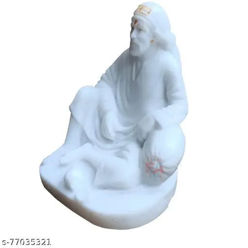 Ceramic 4-inch SaiBaba Dwarkamai Marble Idol for home & car decor, traditional Indian spiritual artwork