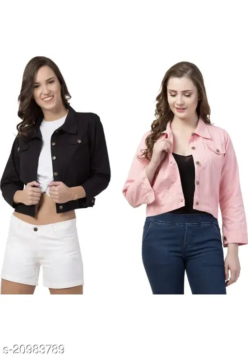 Black & Pink denim women's jacket pack of 2, self-design net, long sleeves on hanger