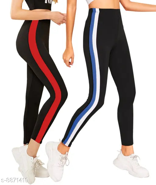 Striped cotton women's ankle jegging combo pack of 2, featuring sizes from 26 to 34