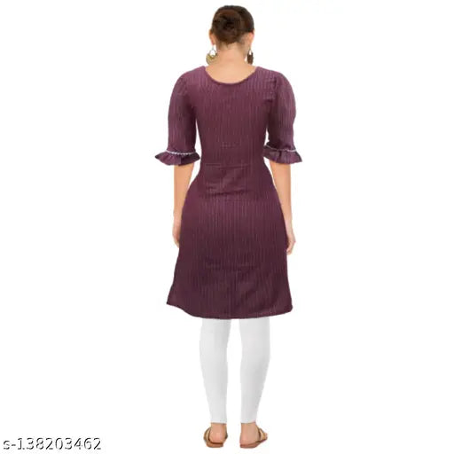Striped cotton three-quarter sleeve kurti set for women by Adrika, girls' kurta fashion