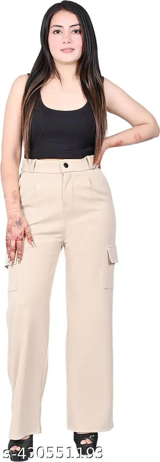 Tan cargo pants with pockets and a matching paint color