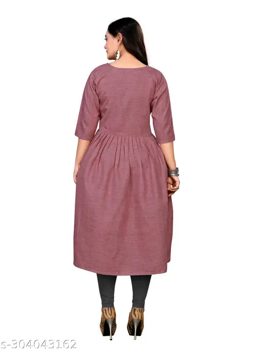 Embroidered Maternity Cotton Anarkali Kurta, three-quarter sleeves, concealed nursing zippers - Indian handcraft