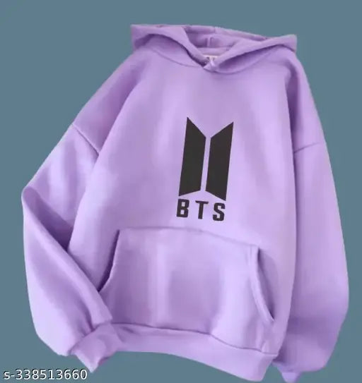 Fleece BTS printed long-sleeve hoodie in solid color for women, India
