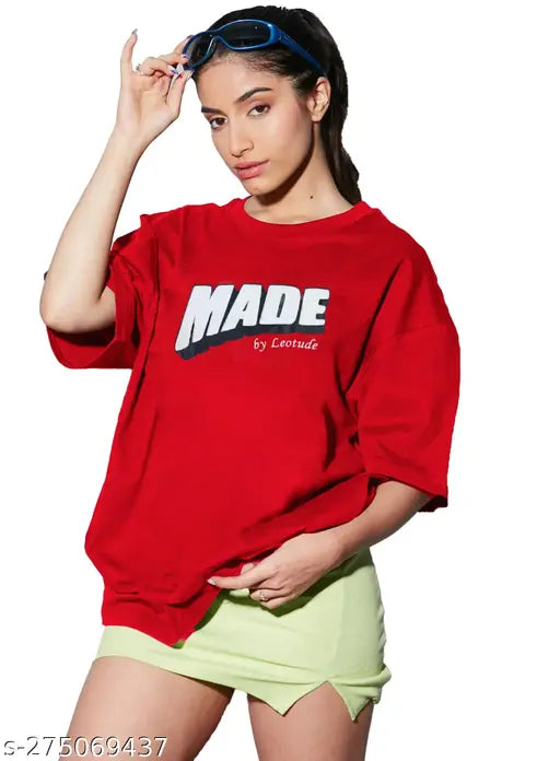Women's cotton blend oversized half sleeve drop shoulder T-shirt