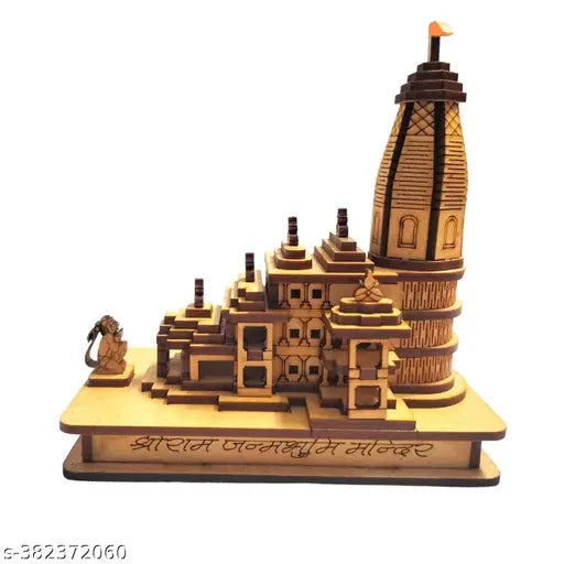 Wooden handcrafted miniature model of Shri Ram Mandir in Ayodhya, intricately detailed with multiple chambers and spires