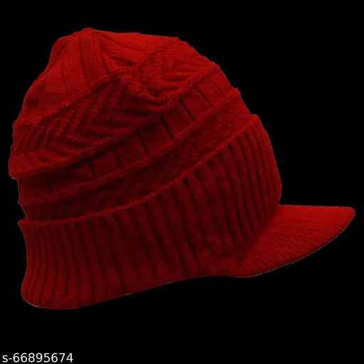 Red knitted beanie with soft fur interior, Zaysoo brand