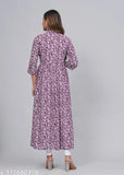Rayon Anarkali Kurta with Chinkenkari embroidery, SANGANERI KURTI women's style, three-quarter sleeves, printed fabric, sizes S to 4XL