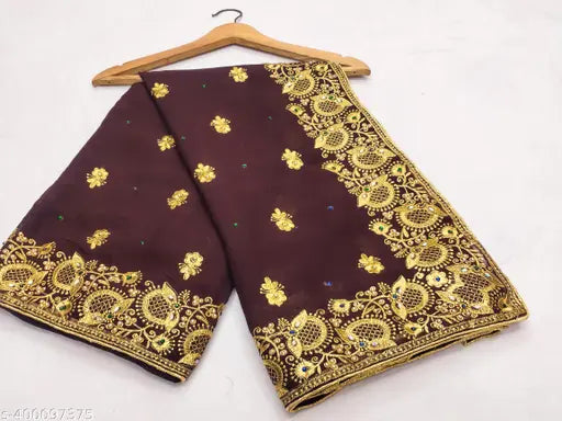 Indian women's traditional attire set in brown and gold colorful design