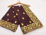 Indian women's traditional attire set in brown and gold colorful design
