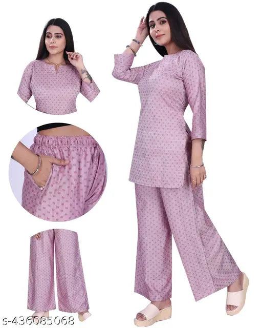 Cotton ethnic wear: short kurti with palazzo pants in printed design, free size for comfortable fit and versatile sizing options from M to XXL