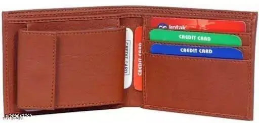 Solid faux leather men's wallet, 4 compartments, free size (10cm x 5cm), Indian craftsmanship