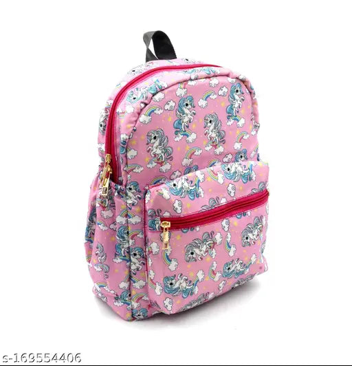 Unicorn-printed polyester mini backpack for girls, perfect for outdoor activities, free size (9cm x 10cm x 30cm), made in India