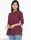 Rayon printed short kurti for women, S-XXL sizes, vibrant design for party wear