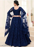 Embroidered net lehenga choli & dupatta set, free size, Indian traditional women's fashion with 42 inch waist, embroidered design