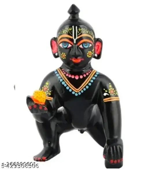 Black brass Krishna Idol, 4 no. Laddu Gopal Ji, intricate details, Indian temple decor