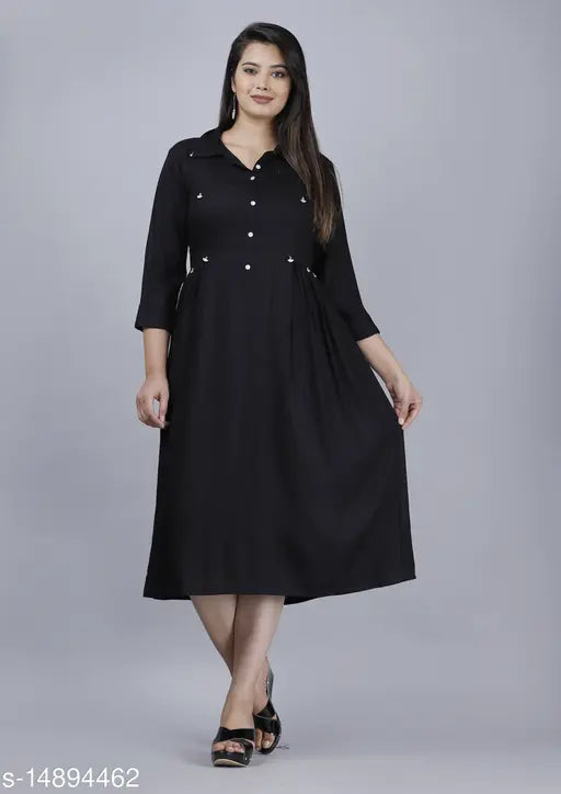 Rayon petite kurti, single-colored Indian fashion for women, three-quarter sleeves